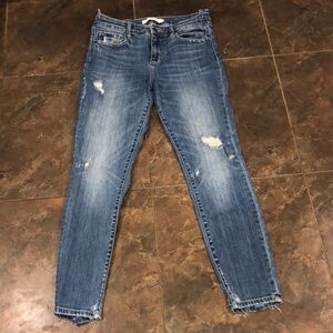 Hidden Distressed Mid-Rise Slim Straight Jeans, Size 29